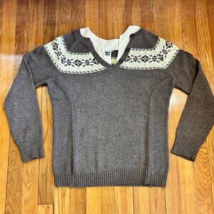 The North Face Mock Henley Women’s Large Brown Wool Blend Knit Sweater